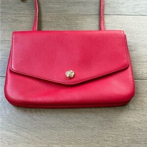 Talbots Elegant Red Leather Crossbody  featuring gold knot snap closure